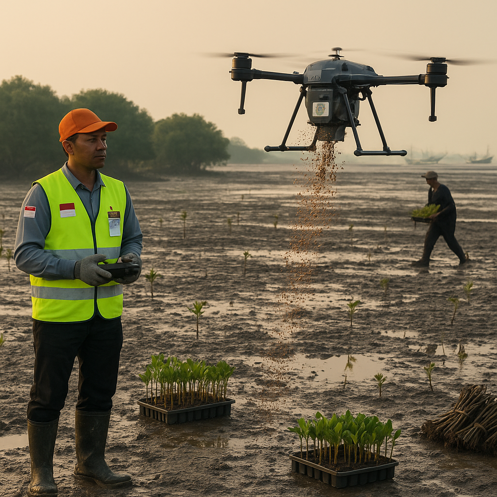 Drone Penebar Benih Mangrove Percepat Rehabilitasi Pesisir di Demak