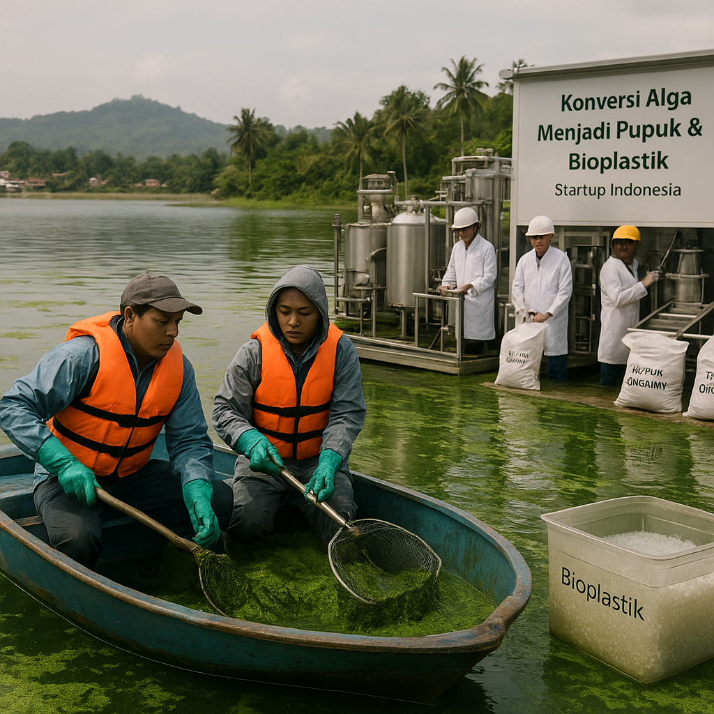 Konversi Alga Bloom Beracun di Danau menjadi Pupuk Organik dan Bioplastik oleh Startup Indonesia