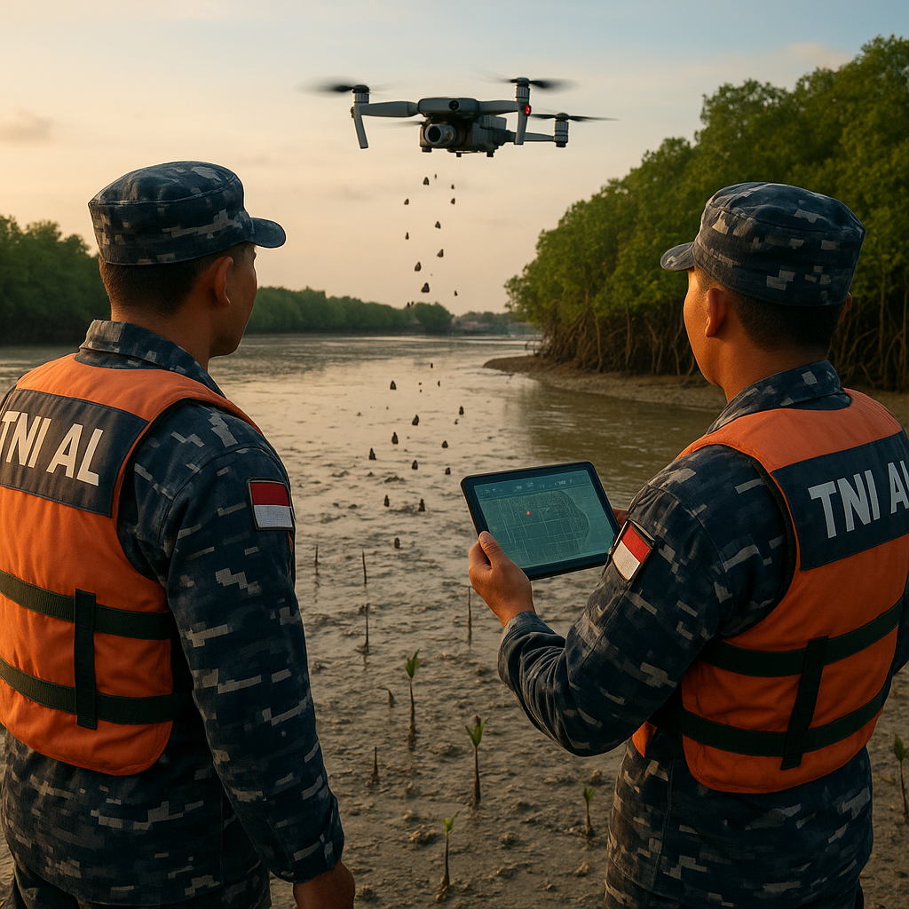 TNI AL Dukung Rehabilitasi Mangrove dengan Teknologi Drone Penyebar Bibit