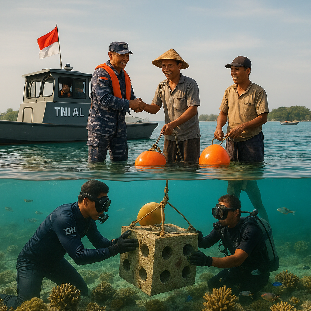 Kolaborasi TNI AL dengan Nelayan Kembangkan Terumbu Karang Buatan untuk Rehabilitasi Ekosistem dan Tangkapan Ikan