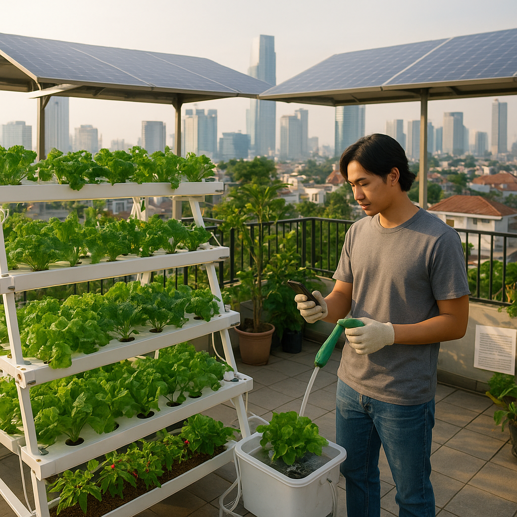 Vertical Farming dengan Sistem Hydroponic dan Solar Panel di Apartemen Jakarta