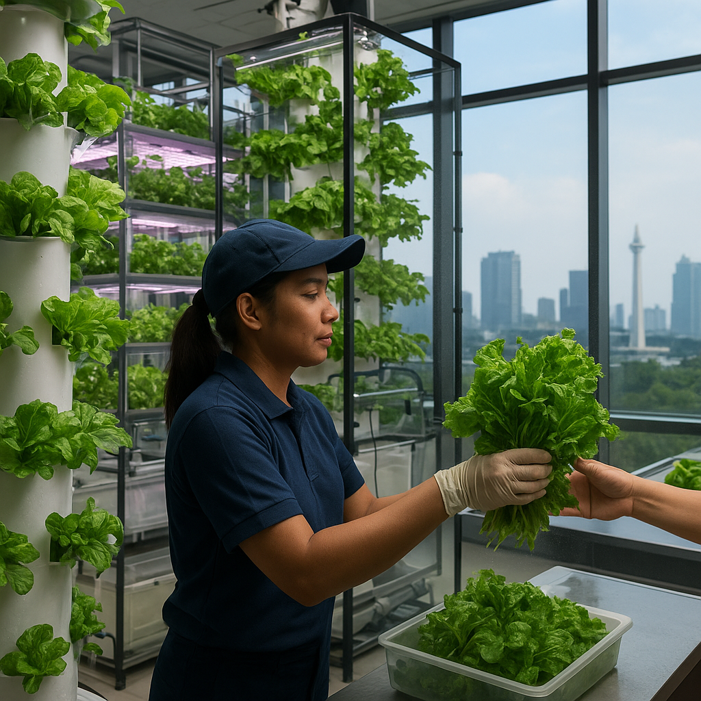 Vertical Farming dengan Sistem Aeroponik di Gedung Perkantoran Jakarta Hasilkan Sayuran untuk Kantin Perusahaan
