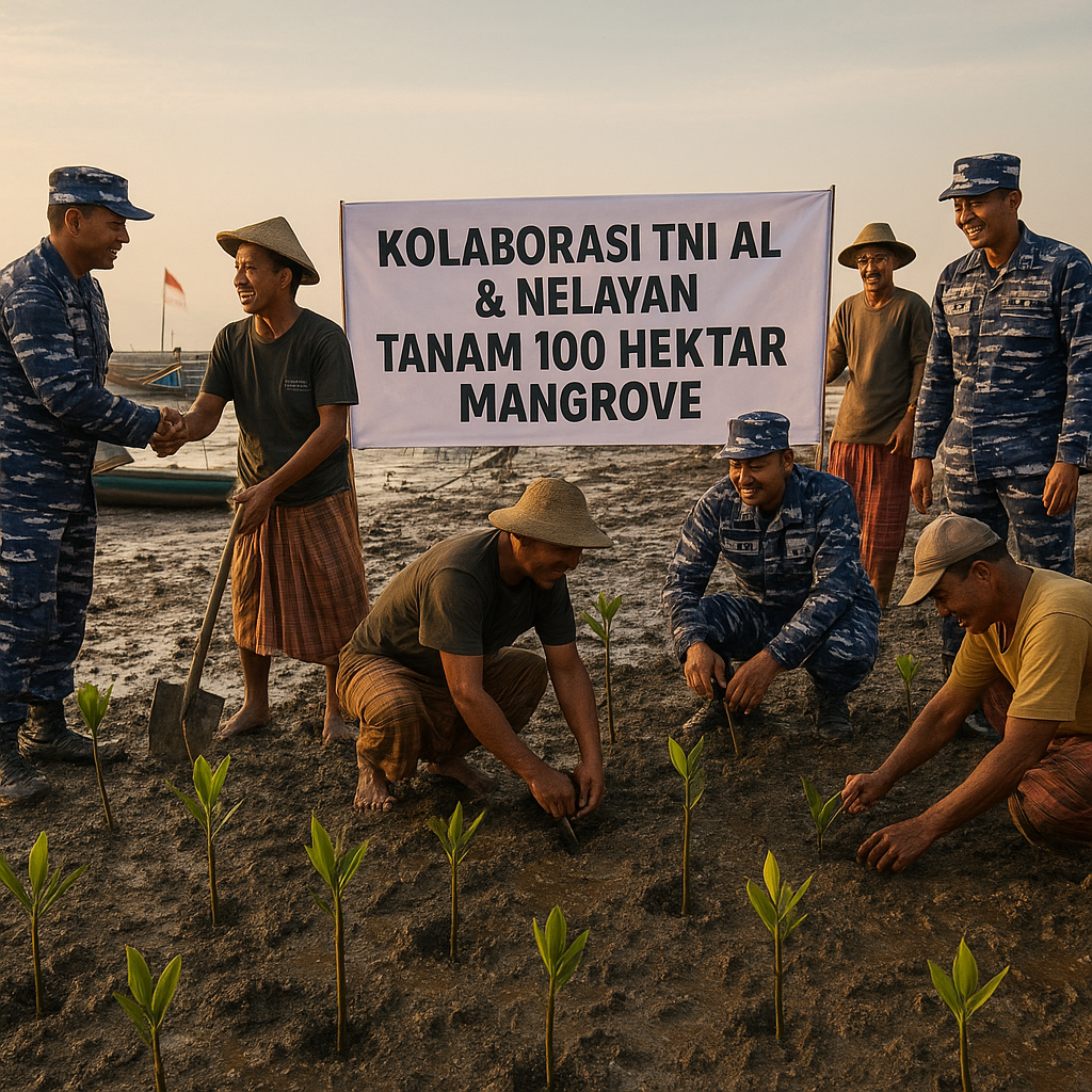 Kolaborasi TNI AL dan Nelayan Tanam 100 Hektar Mangrove di Pesisir Utara Jawa