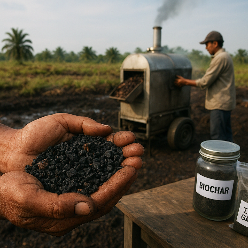 Biochar dari Cangkang Kelapa Sawit: Solusi Pupuk dan Penyerap Karbon di Lahan Gambut