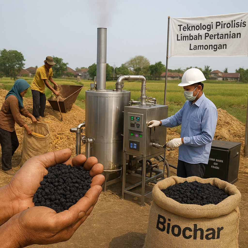 Teknologi Pirolisis Limbah Pertanian di Lamongan Hasilkan Biochar dan Energi Listrik