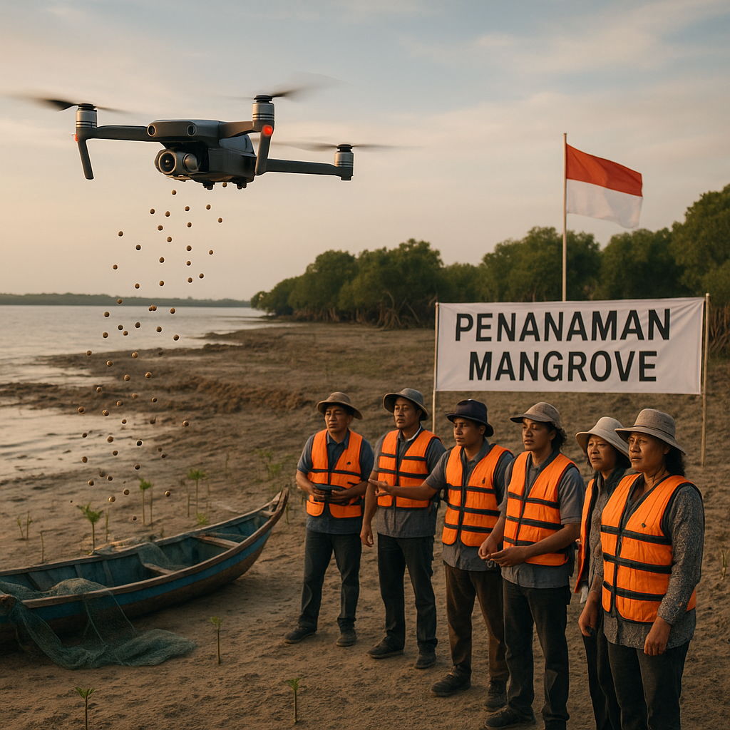 Drone Penebar Benih Mangrove Percepat Rehabilitasi Pesisir yang Rusak
