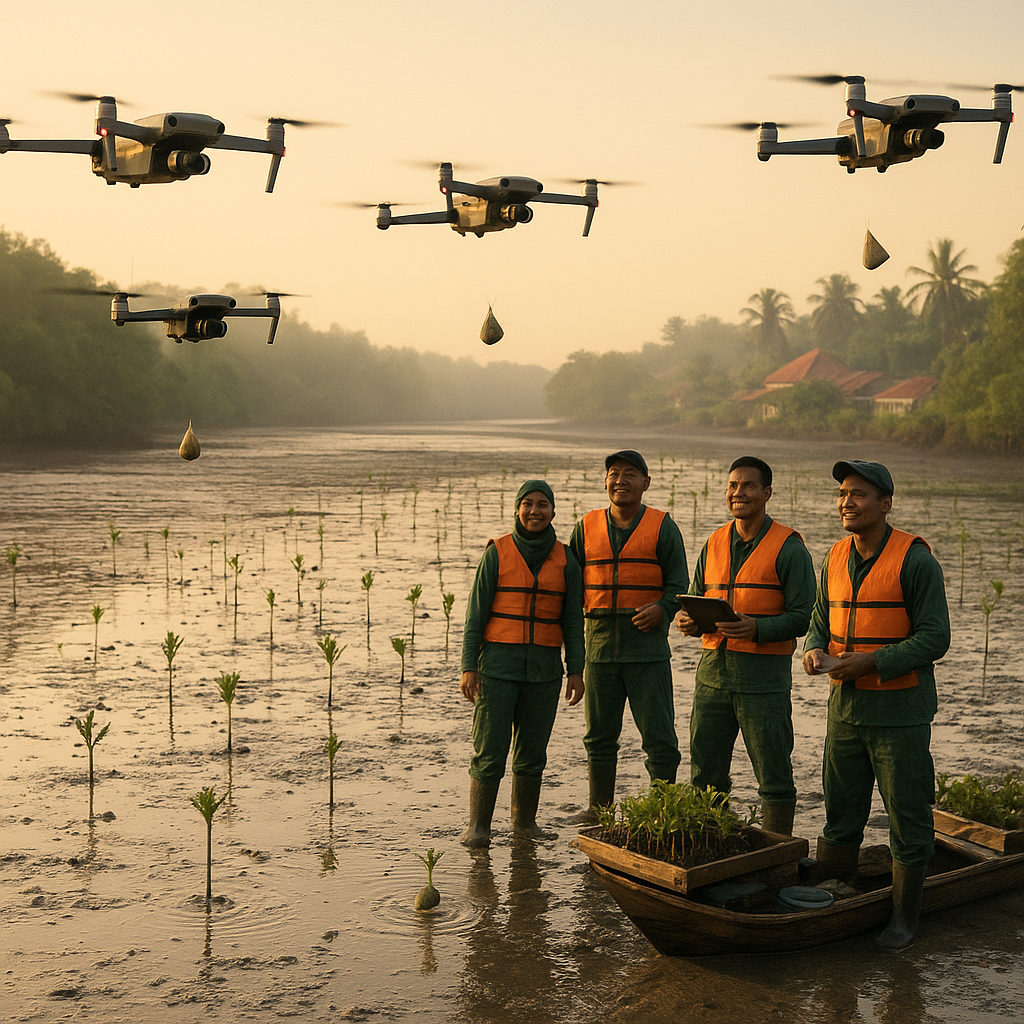 Drone AI Tanam Bibit Mangrove di Kawasan Ekowisata Nusantara
