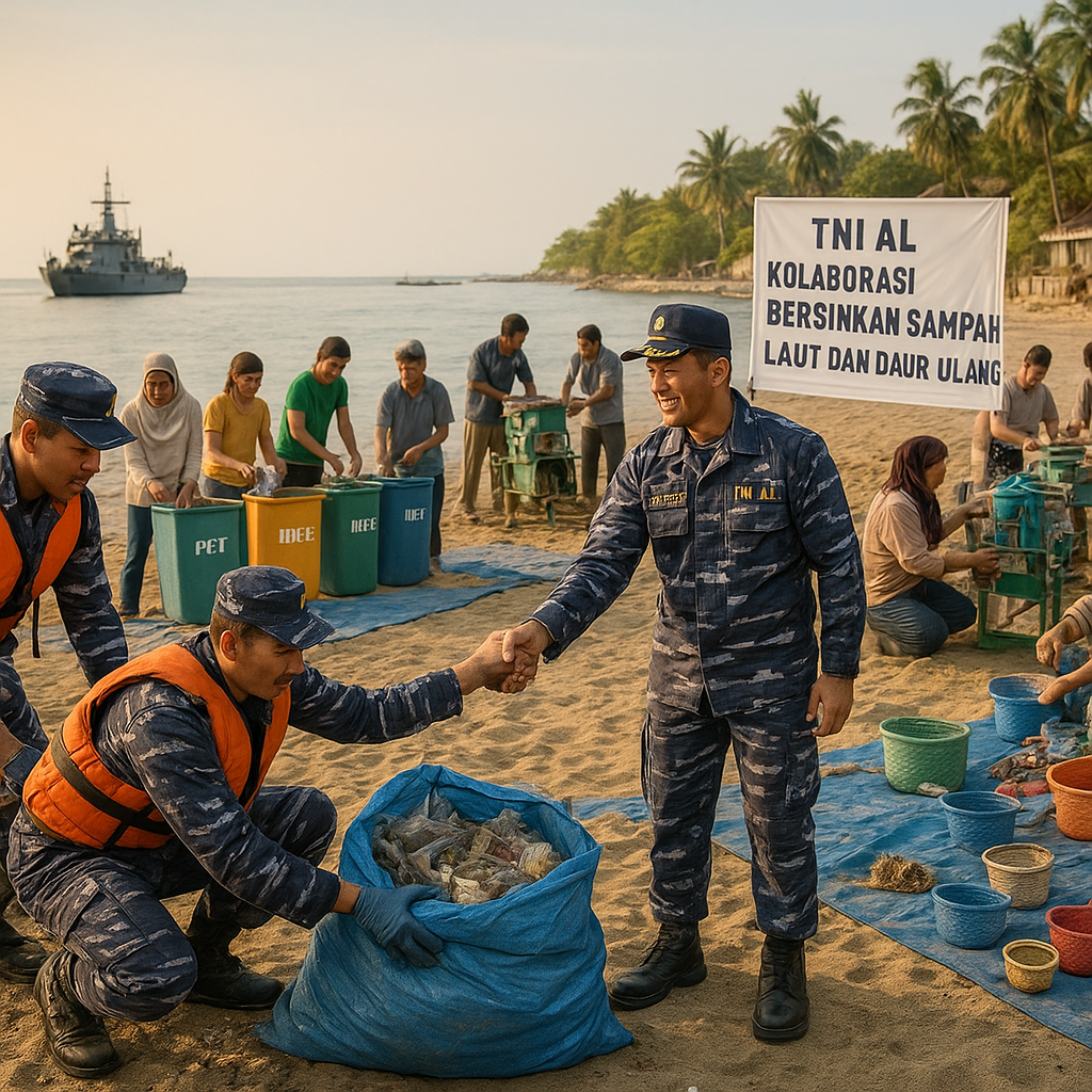 TNI AL Kolaborasi Bersihkan Sampah Laut dan Daur Ulang Menjadi Produk Bernilai