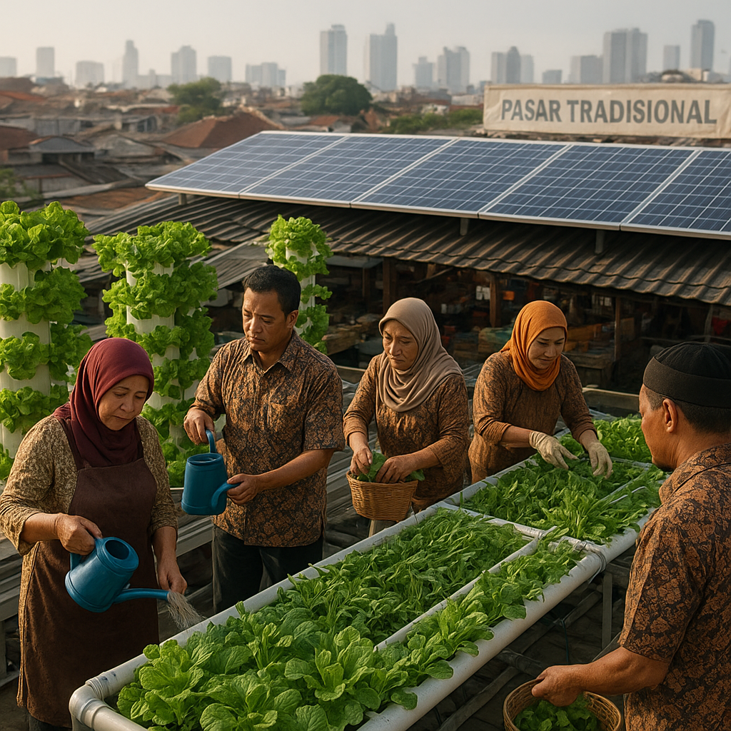 Kebun Vertikal Hidroponik Bertenaga Surya di Atap Pasar Tradisional untuk Pasok Sayuran Segar Lokal