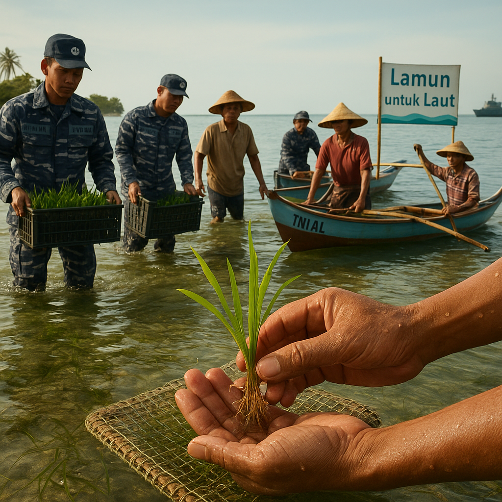 Kolaborasi TNI AL dan Nelayan dalam Program 'Lamun untuk Laut' Pulihkan Ekosistem Penyerap Karbon di Riau