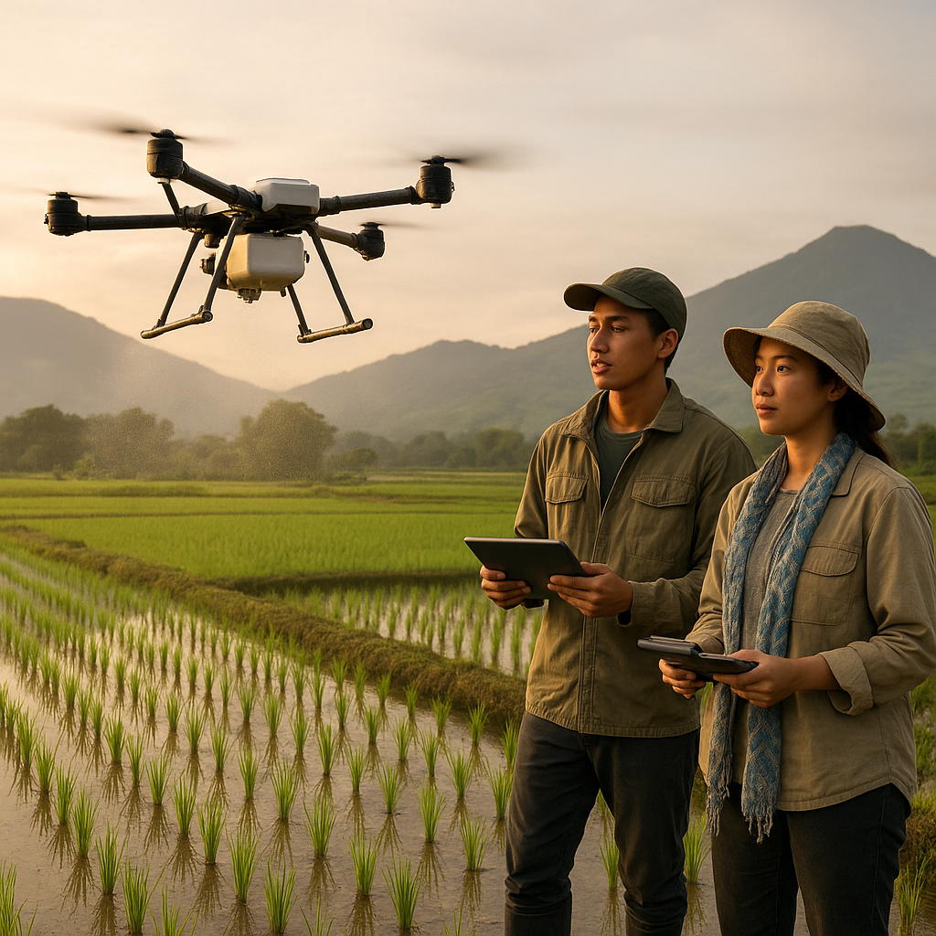 Petani Milenial Garut Manfaatkan Drone untuk Penyemaian dan Pemupukan Padi Presisi