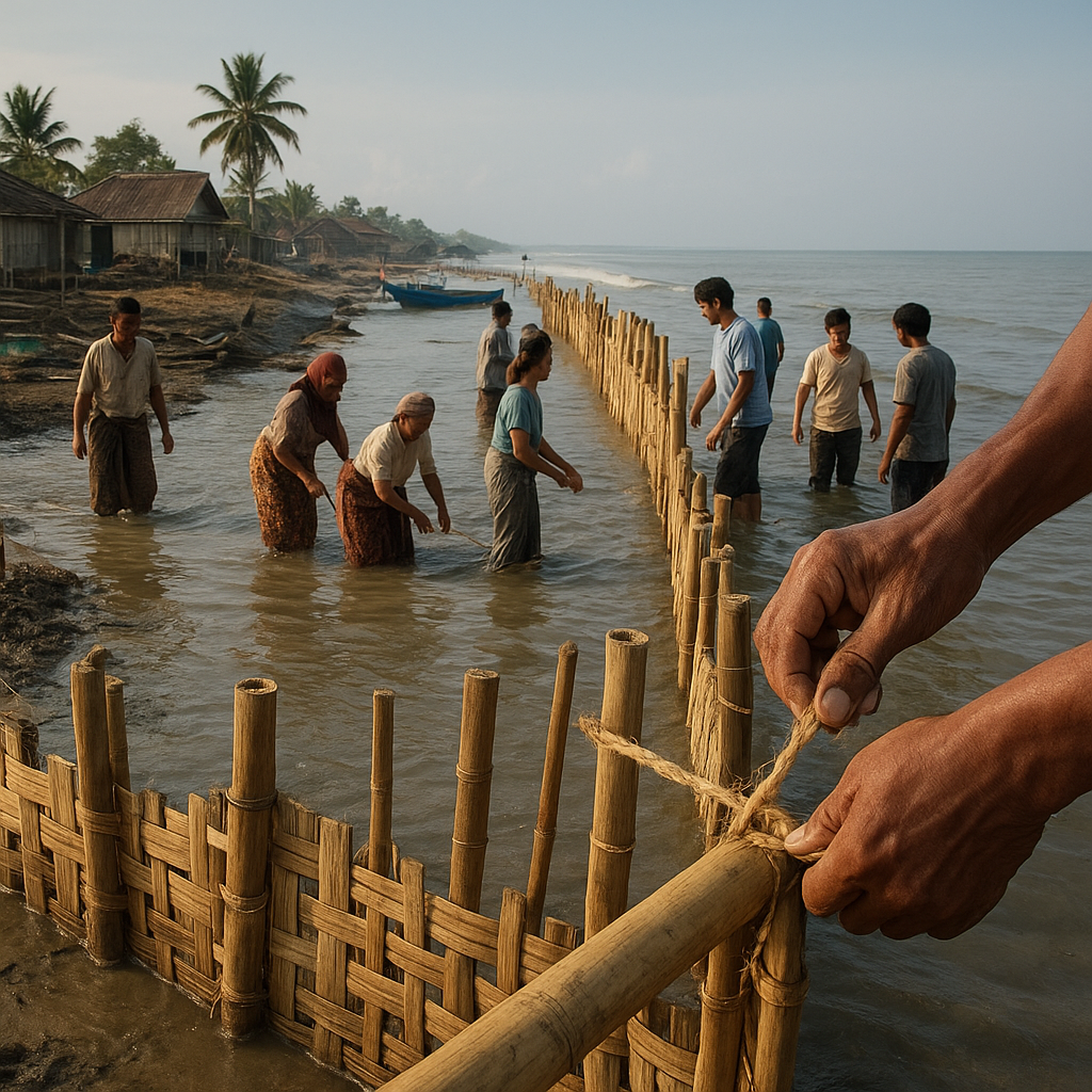 Warga Pesisir Demak Bangun Pemecah Ombak Alami dari Bambu untuk Tangani Abrasi