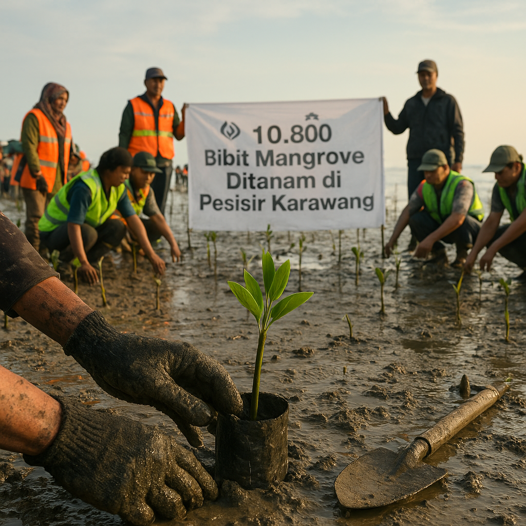 10.800 Bibit Mangrove Ditanam di Pesisir Karawang untuk Perkuat Pertahanan Alami dari Abrasi