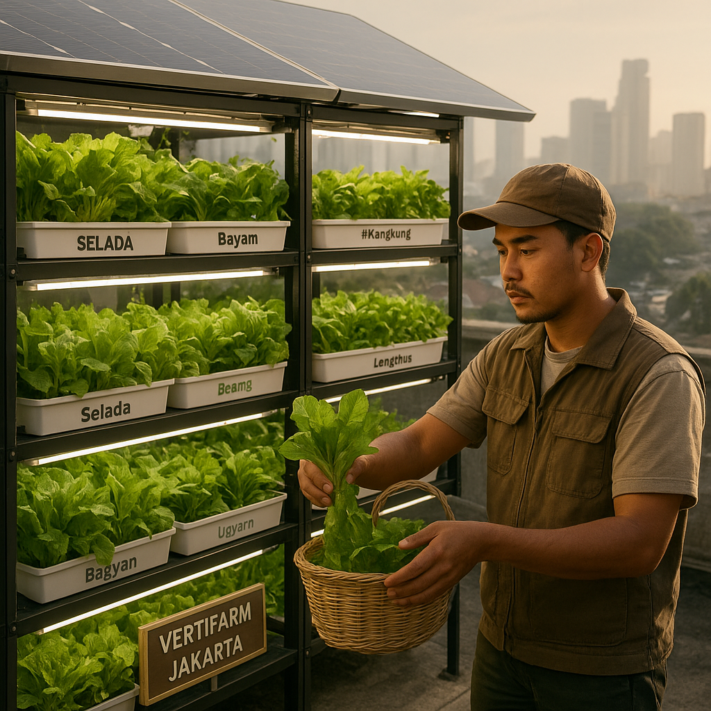 Vertical Farming Bertenaga Surya di Lahan Sempit Perkotaan untuk Sayuran Segar Lokal