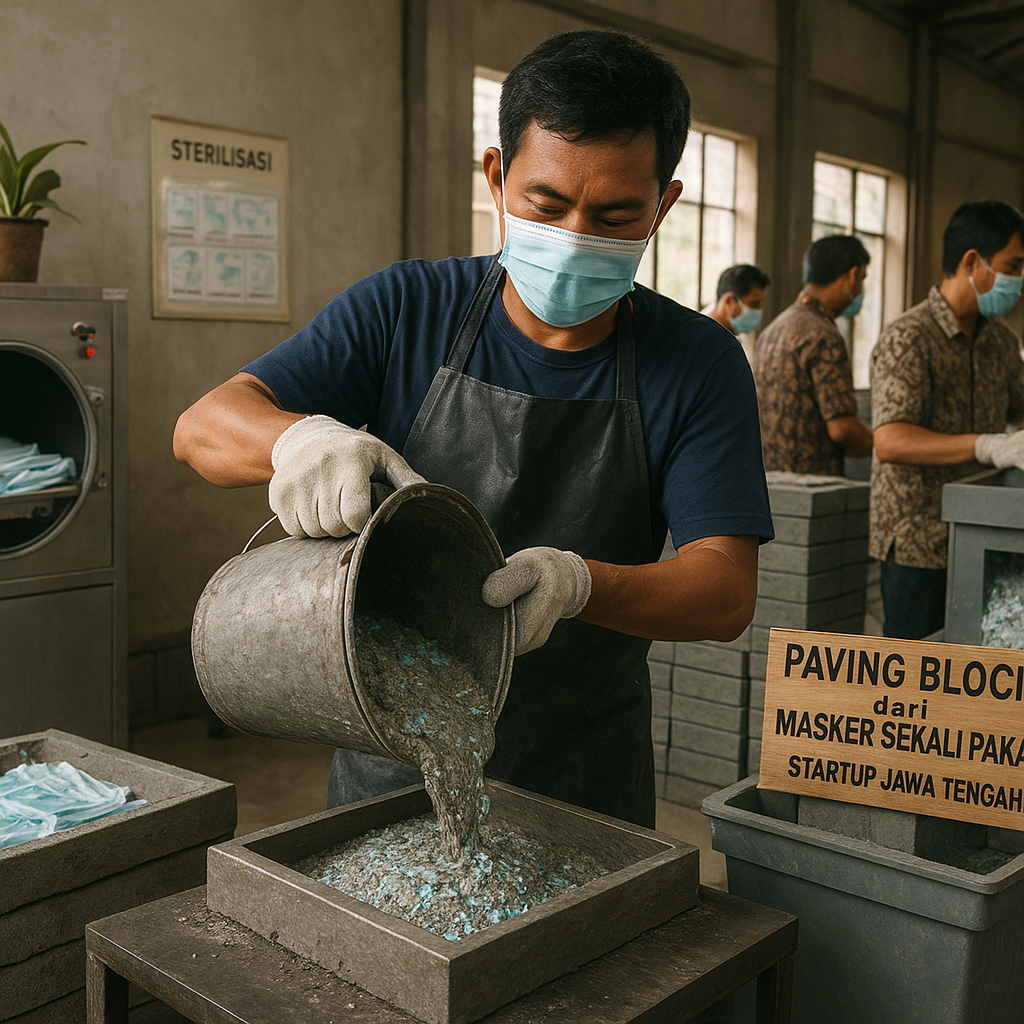 Startup Lokal Ciptakan Paving Block dari Sampah Masker Sekali Pakai