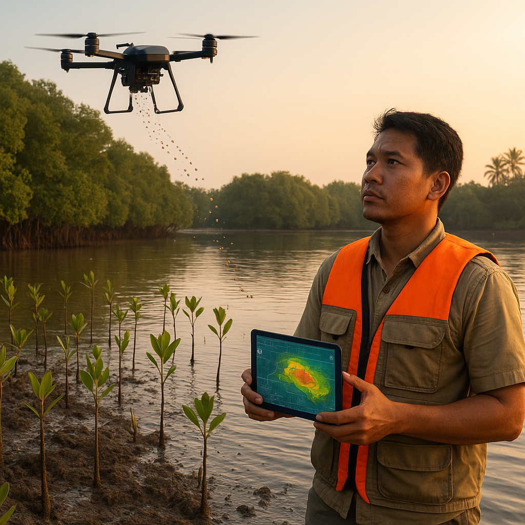 Penggunaan Drone untuk Sebar Benih dan Pantau Kesehatan Hutan Mangrove