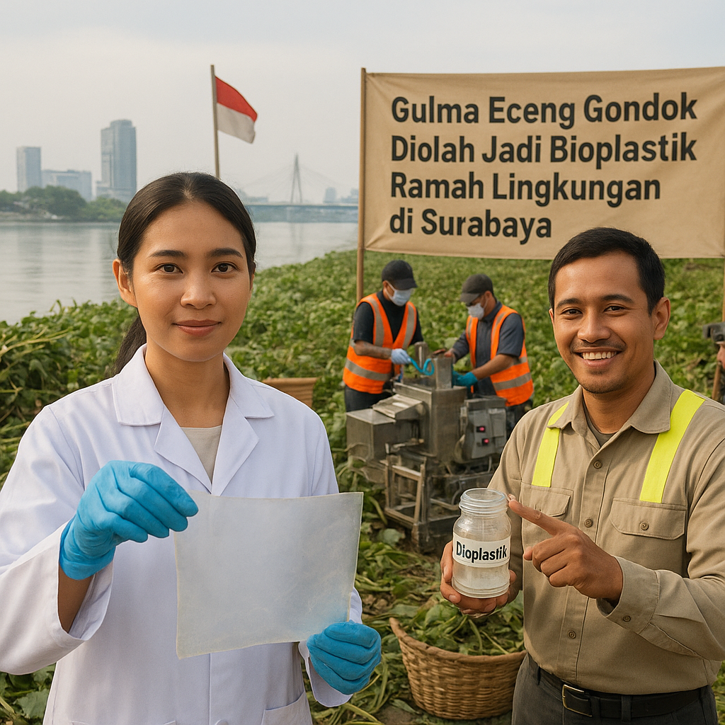 Gulma Eceng Gondok Diolah Jadi Bioplastik Ramah Lingkungan di Surabaya