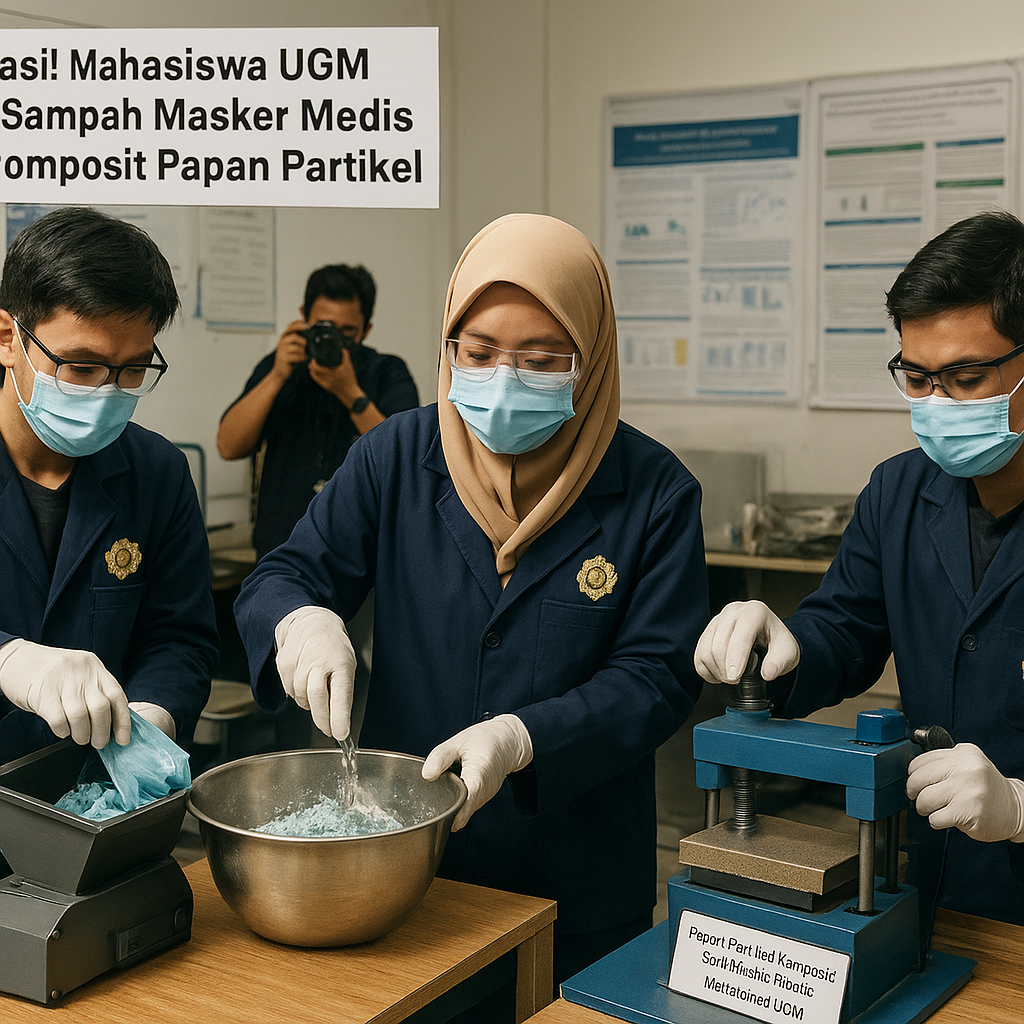 Edukatif! Mahasiswa UGM Ubah Sampah Masker Medis Jadi Komposit Papan Partikel