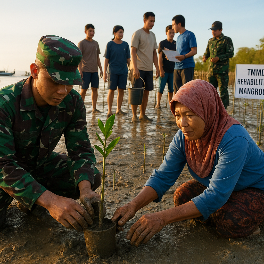 Kolaborasi TNI AD dan Masyarakat dalam Rehabilitasi Hutan Mangrove untuk Mitigasi Bencana