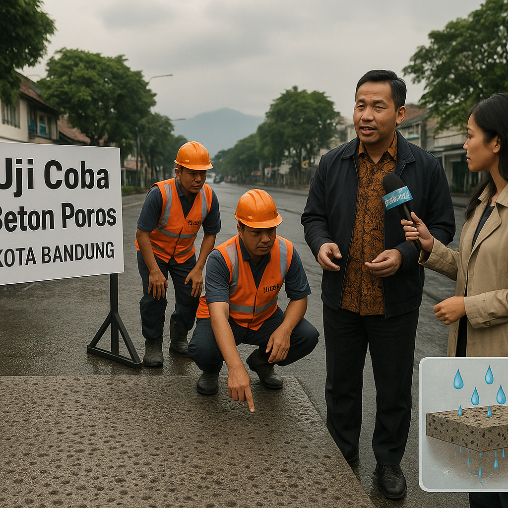 Kota Bandung Uji Coba Teknologi Pavemen Penyerap Air Hujan dari Beton Poros