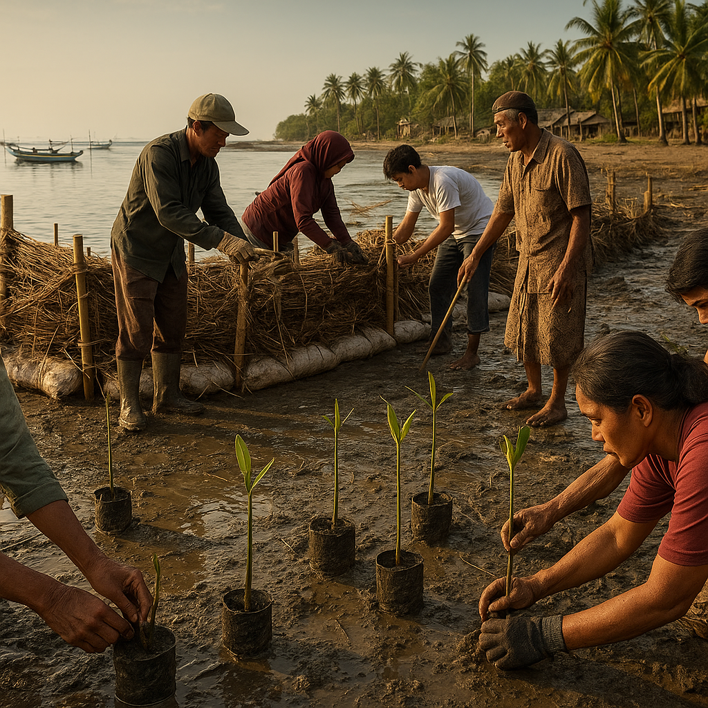 Restorasi Mangrove Berbasis Komunitas dengan Teknik 'Bioshore' di Pesisir Jawa