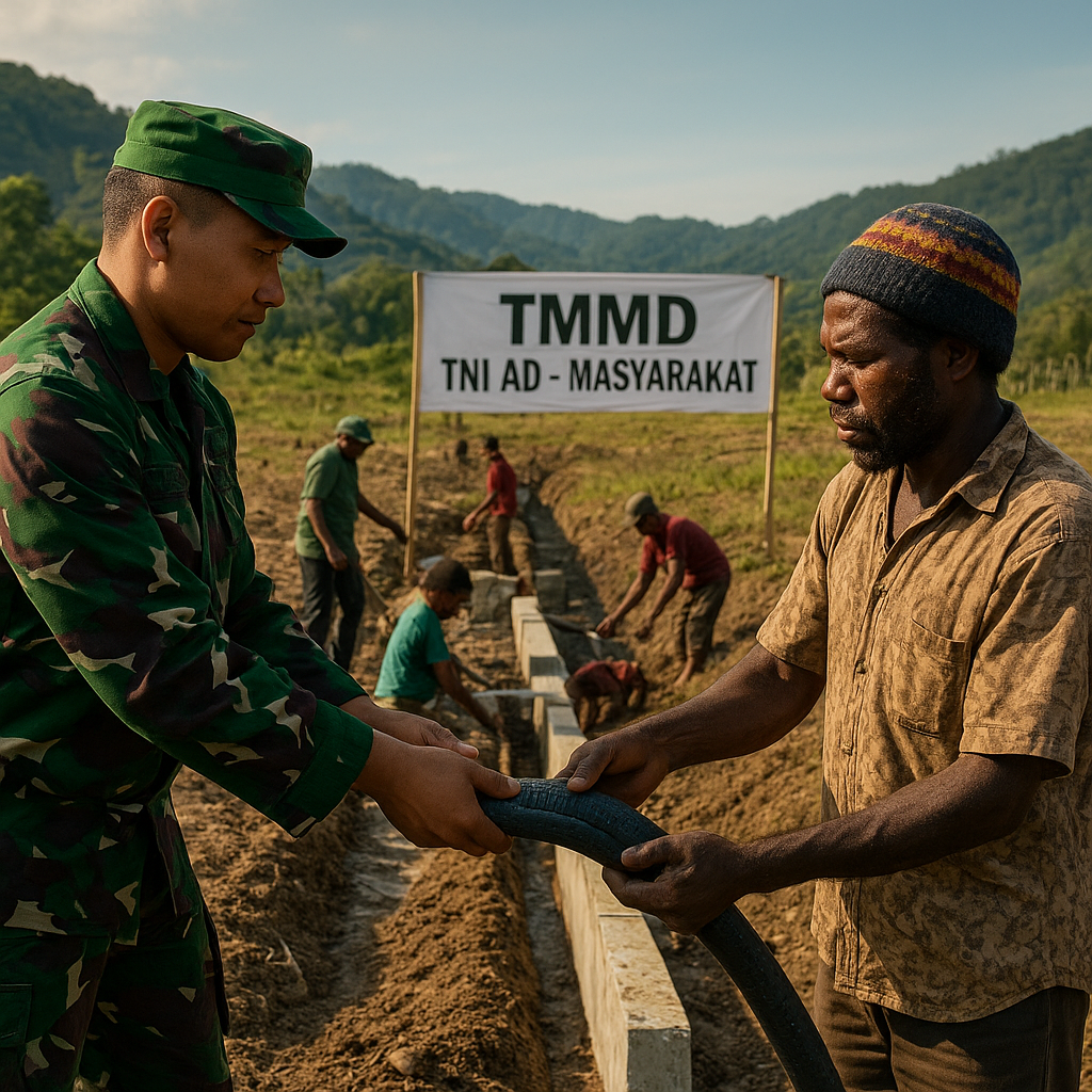 Kolaborasi TNI AD dan Masyarakat di Papua Bangun Sistem Irigasi Tahan Kering untuk Ketahanan Pangan