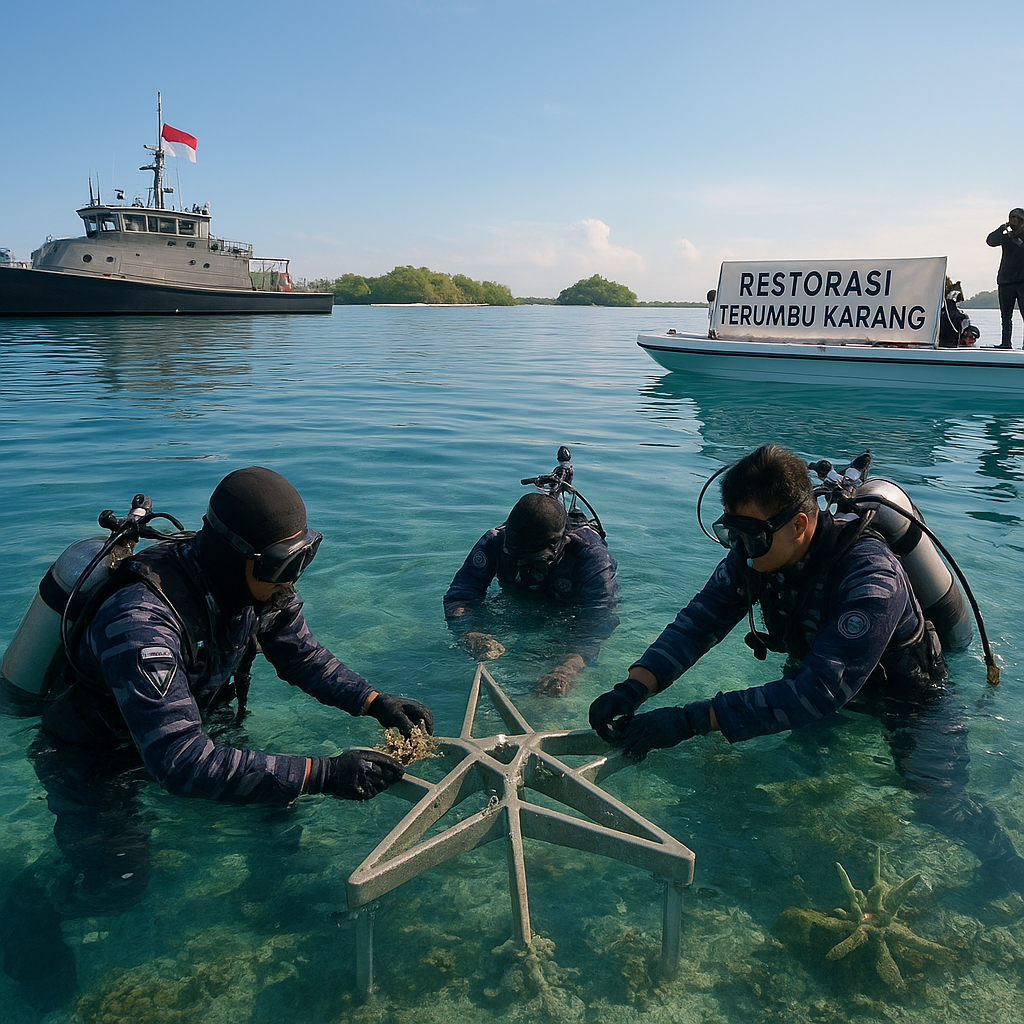 Kolaborasi TNI AL dan Kementerian KP Restorasi Terumbu Karang dengan Teknik 'Reef Star' di Kepulauan Seribu