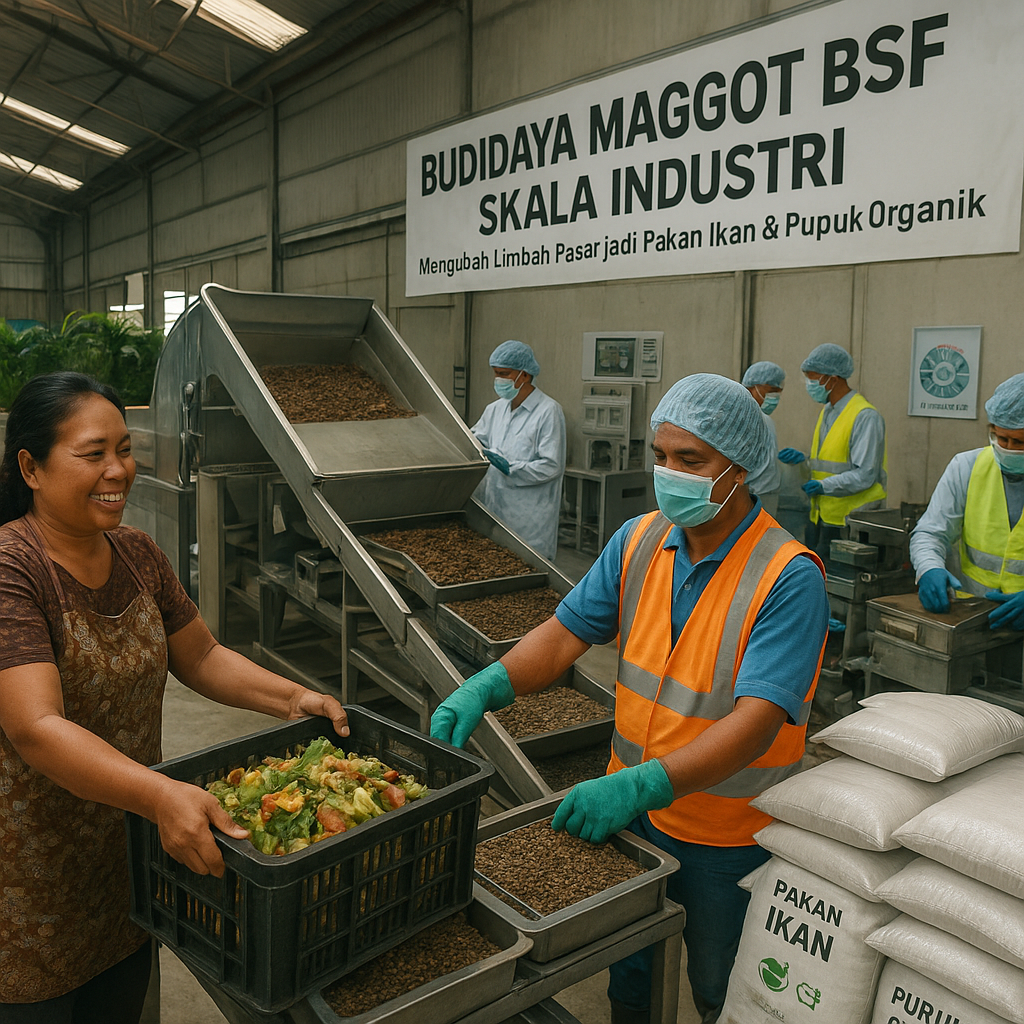 Budidaya Maggot BSF Skala Industri Tangani Limbah Organik Pasar dan Hasilkan Pakan Ikan