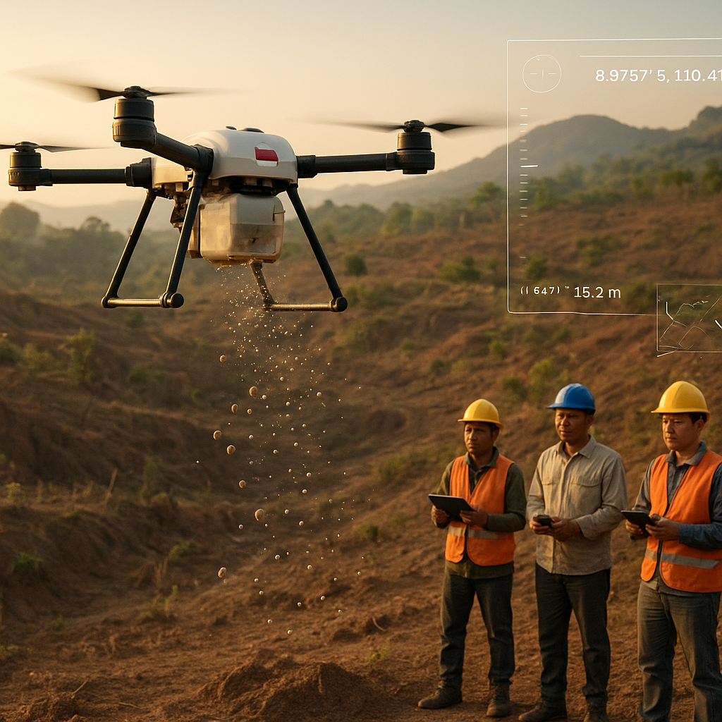 Drone Penyebar Benih dan Pupuk Presisi untuk Reboisasi Lahan Kritis