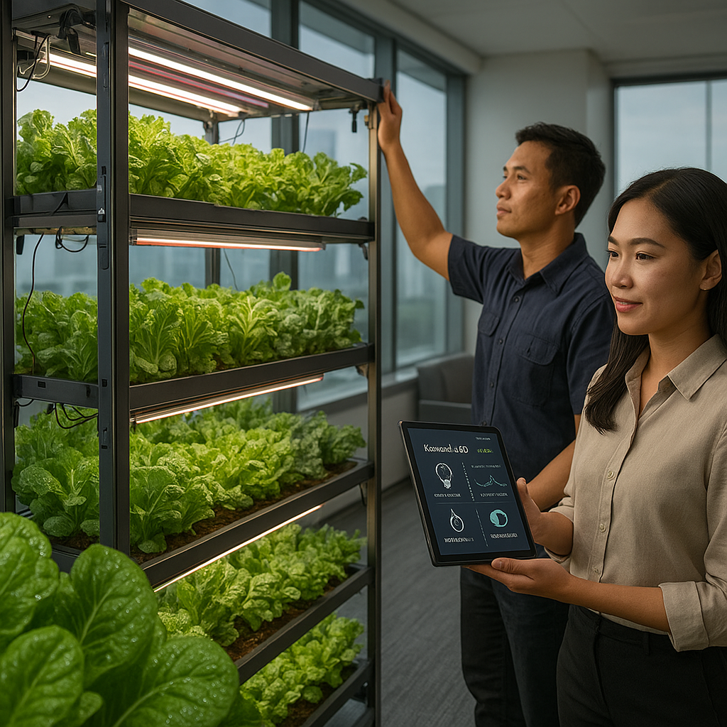 Vertical Farming dengan LED dan IoT untuk Produksi Sayuran di Gedung Perkantoran
