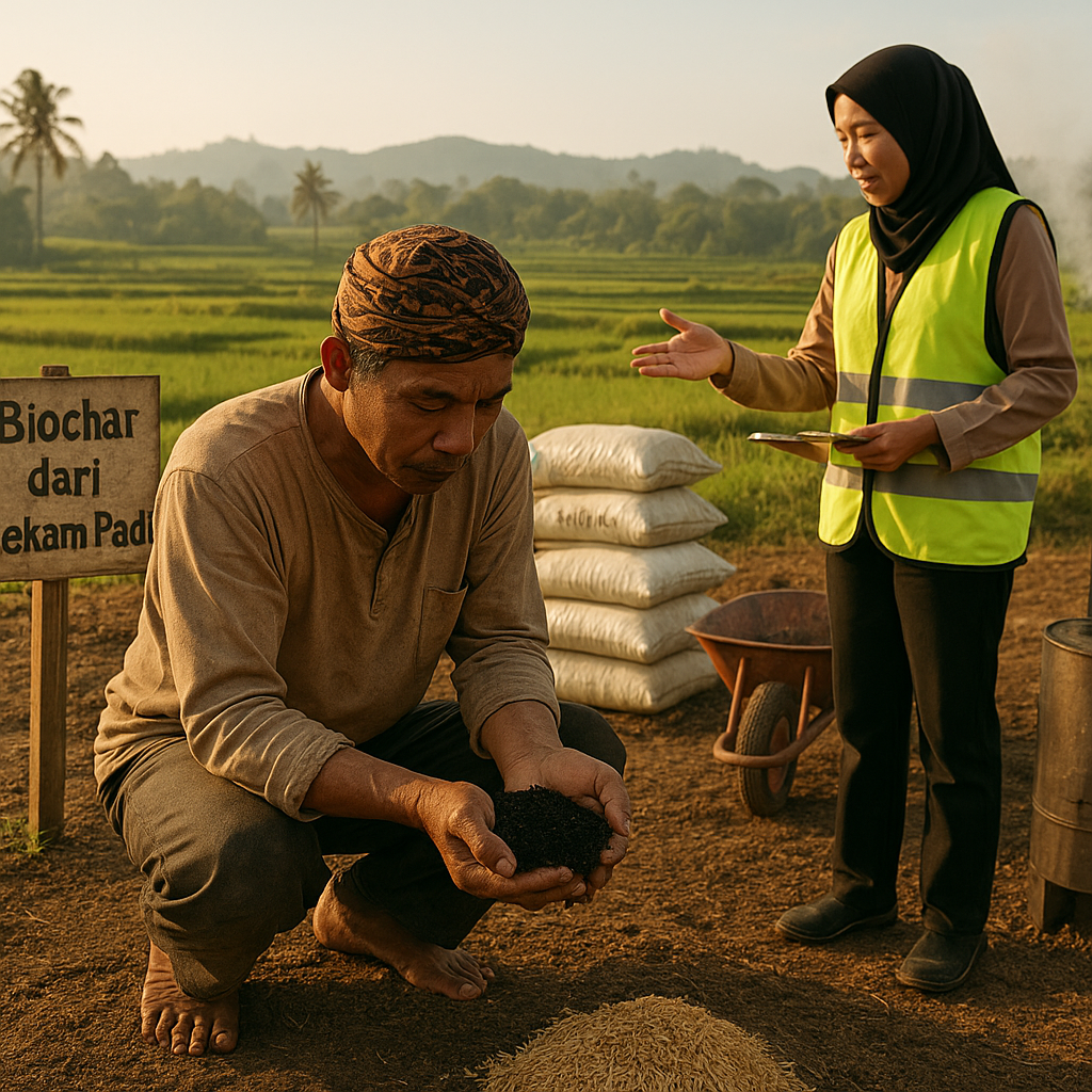 Biochar dari Sekam Padi: Solusi Penyubur Tanah sekaligus Penyimpan Karbon di Jawa Tengah