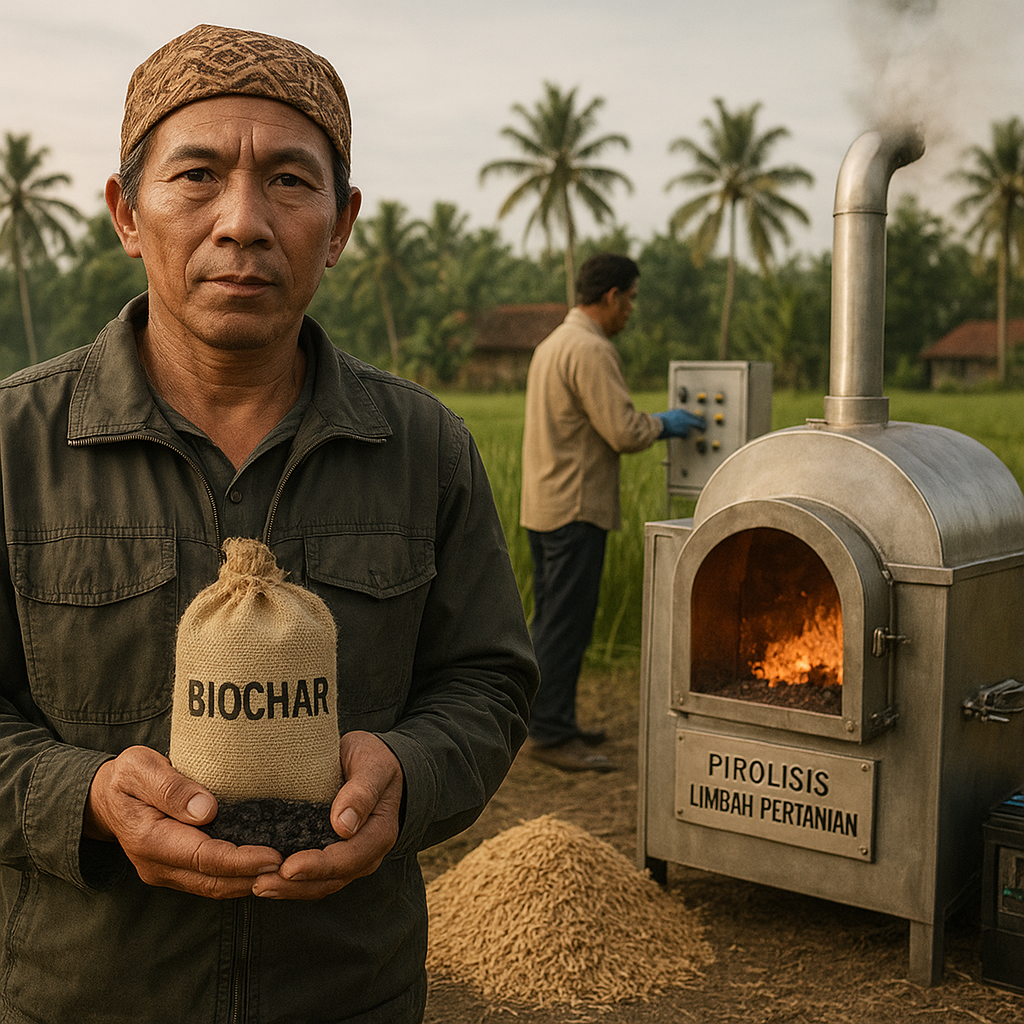 Teknologi Pirolisis Limbah Pertanian Ubah Sekam Padi Jadi Biochar dan Energi Terbarukan