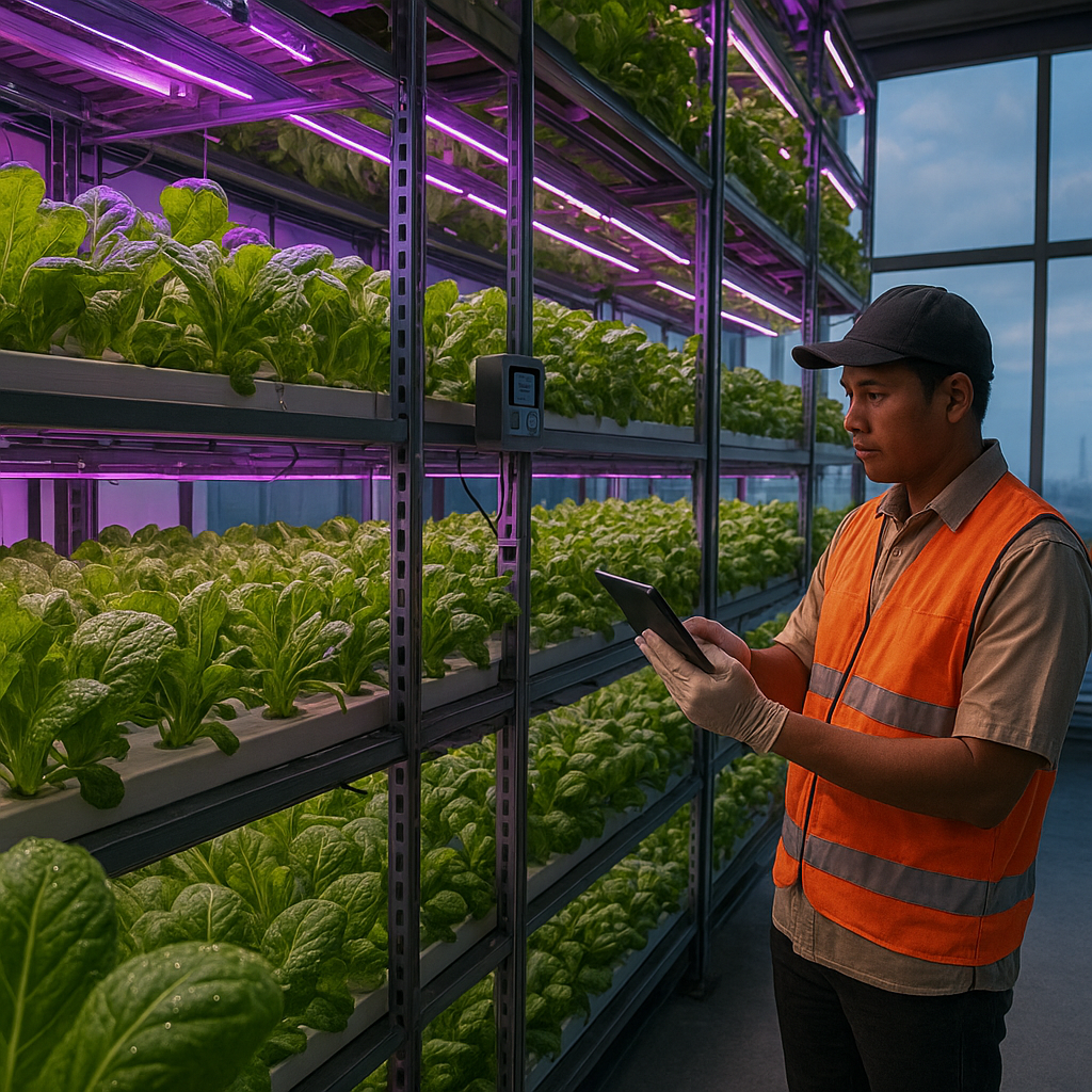 Vertical Farming dengan Sistem Hidroponik dan Pencahayaan LED di Perkotaan Padat Surabaya