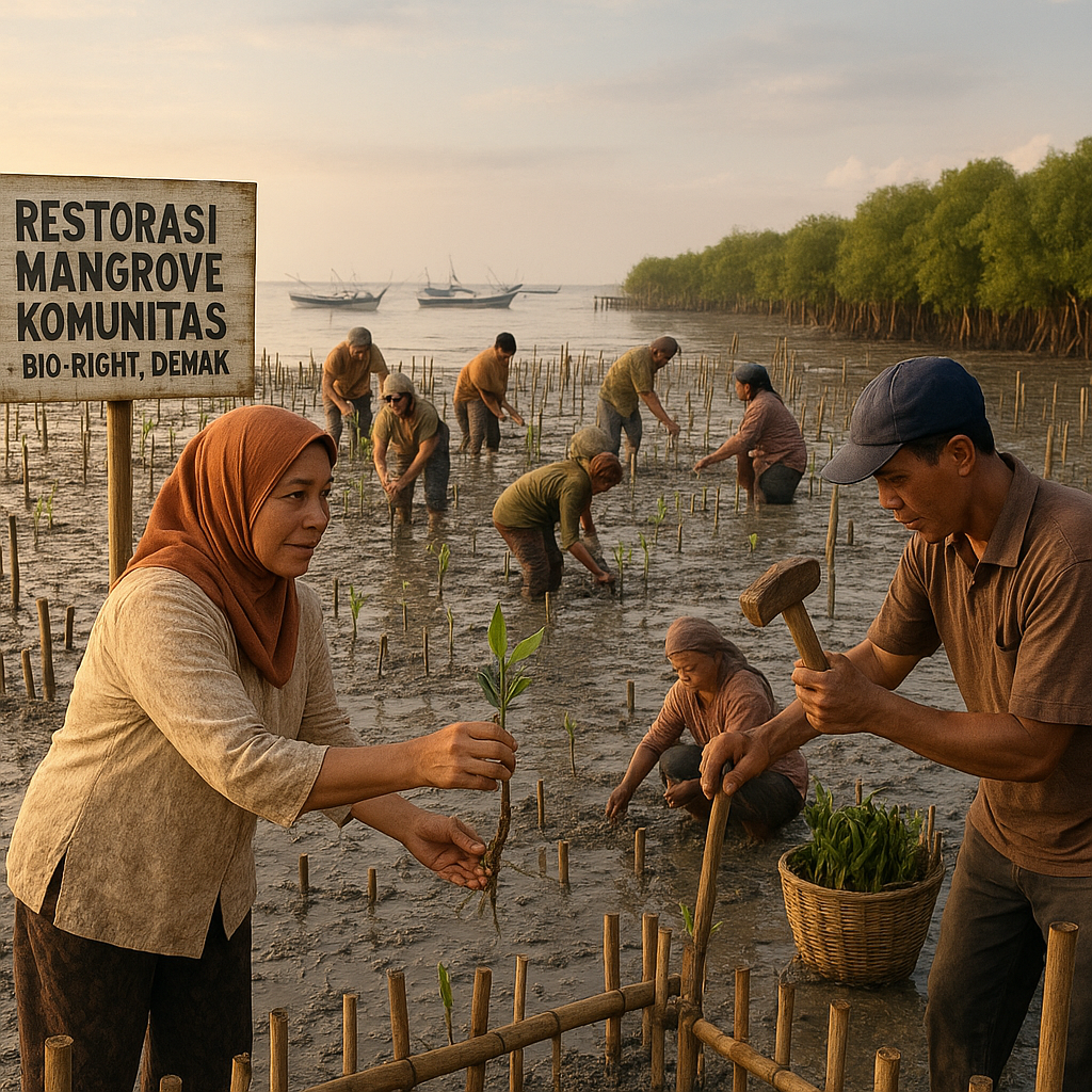 Restorasi Mangrove Berbasis Komunitas dengan Teknik 'Bio-Right' di Pesisir Demak