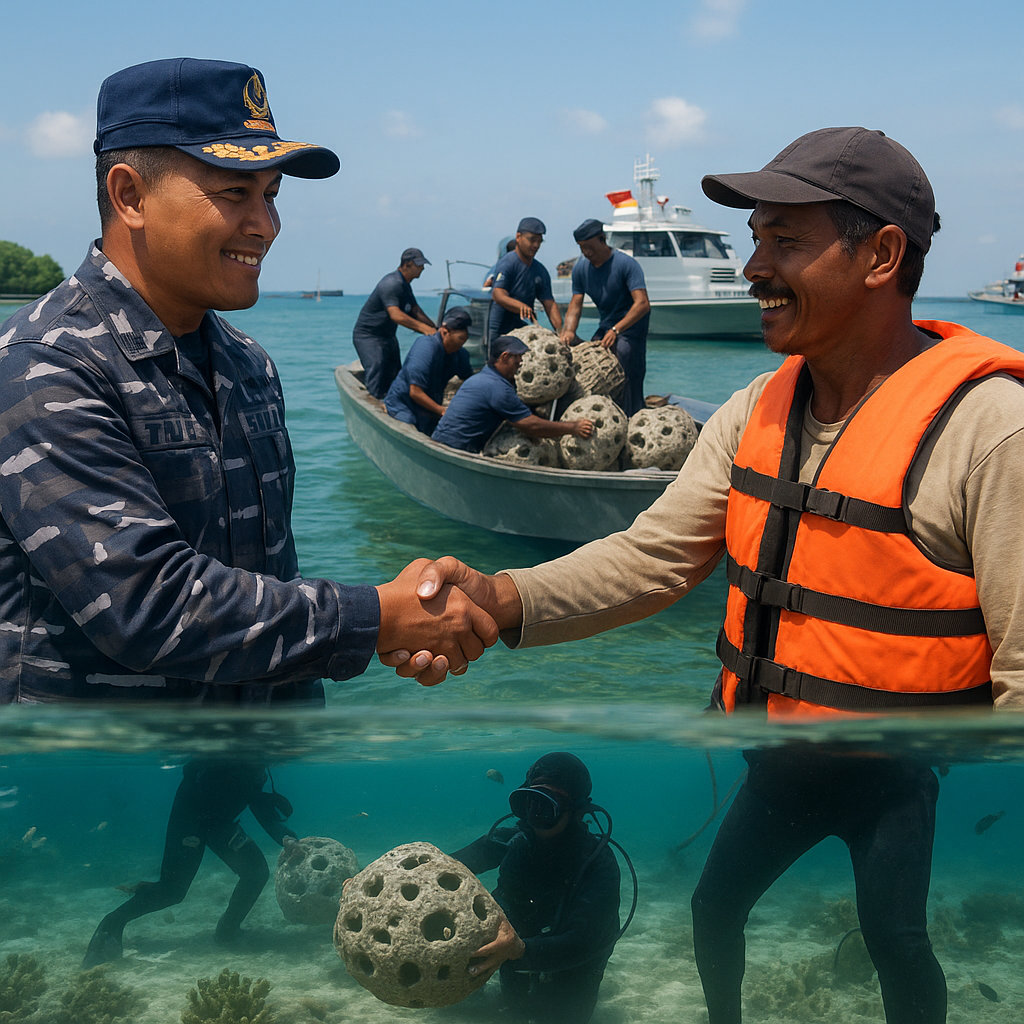 Kolaborasi TNI AL dan Nelayan Kembangkan Terumbu Karang Buatan dari Beton Ramah Lingkungan