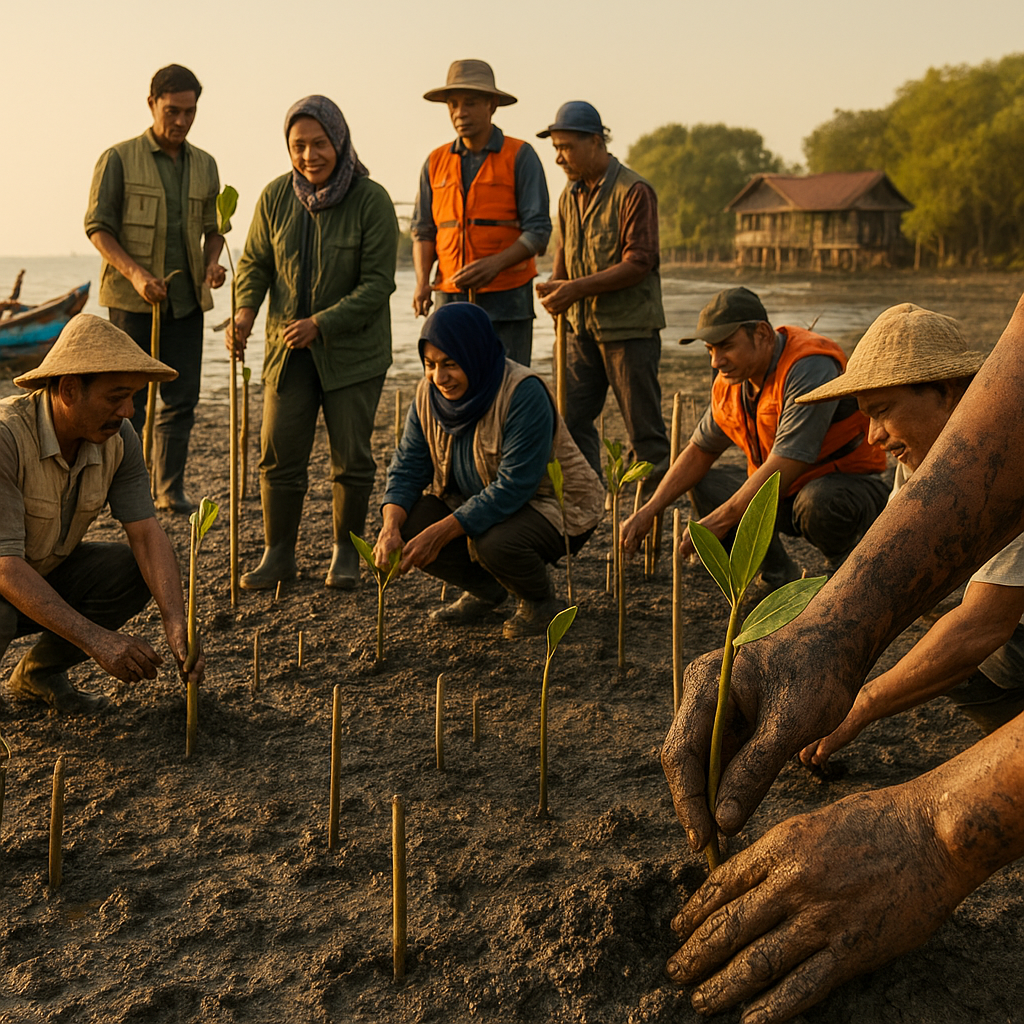 Penanaman Mangrove oleh Relawan dan Nelayan di Pesisir Jawa Tengah Kembalikan Fungsi Ekosistem