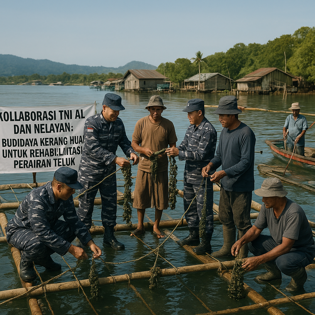 Kolaborasi TNI AL dan Nelayan Kembangkan Budidaya Kerang Hijau untuk Rehabilitasi Perairan Teluk