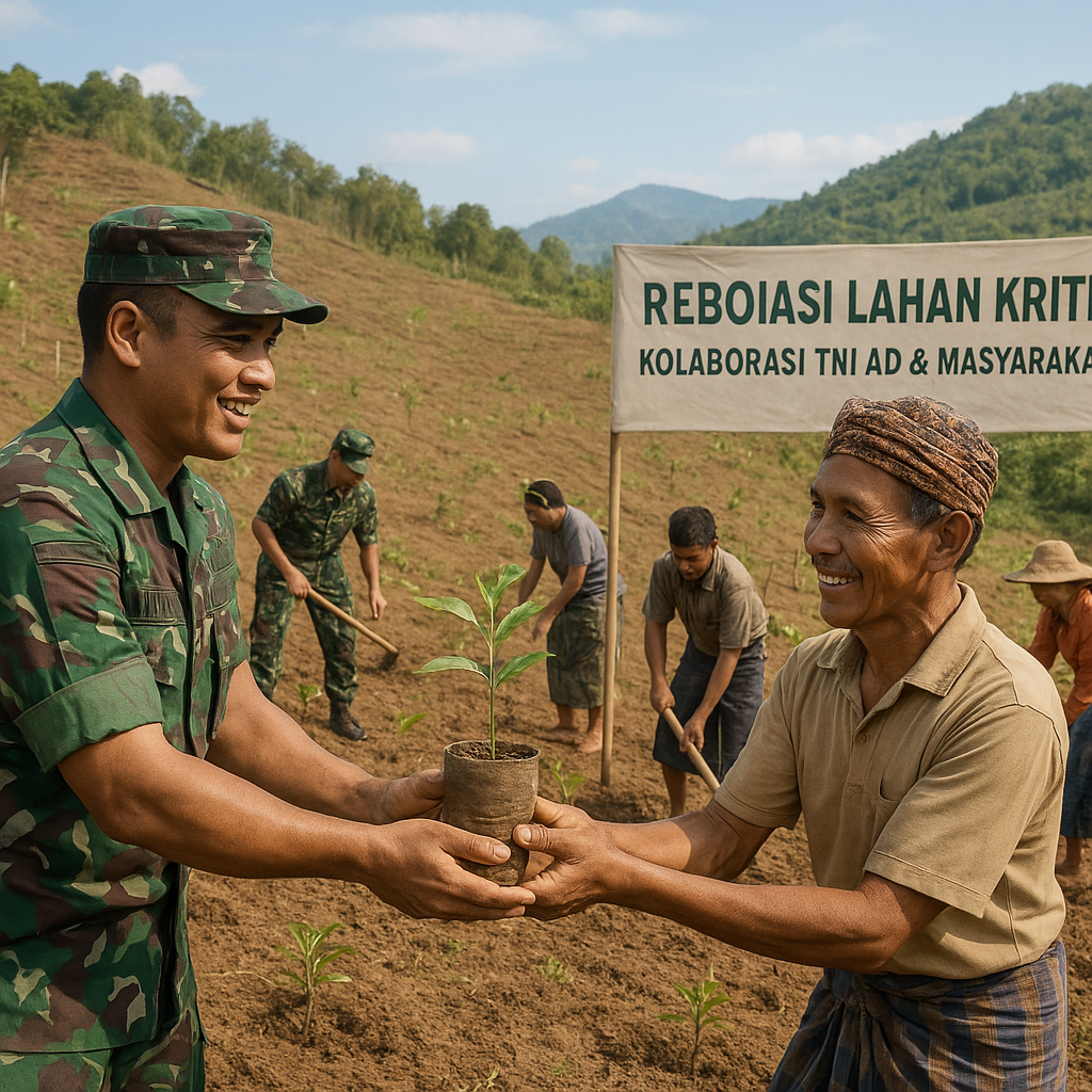Kolaborasi TNI AD dengan Masyarakat dalam Reboisasi Lahan Kritis untuk Mitigasi Perubahan Iklim
