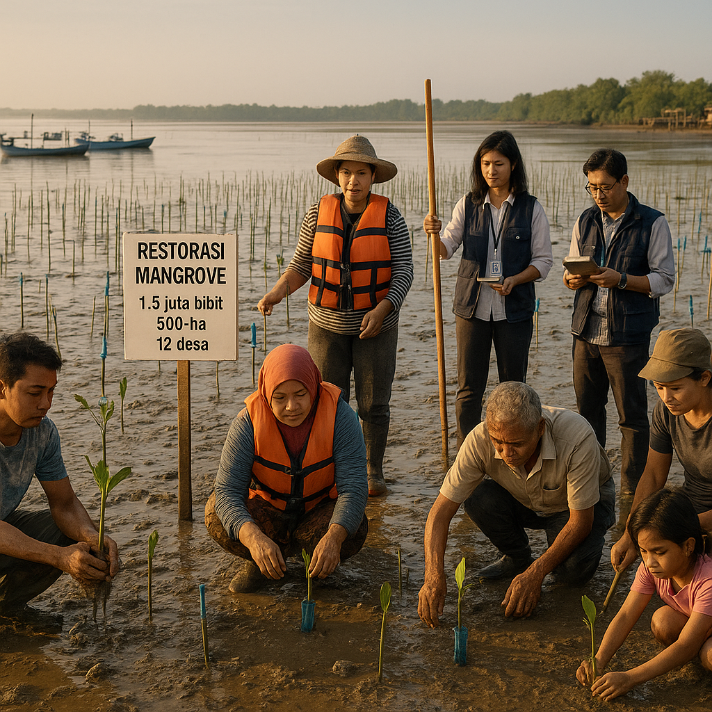 Restorasi Mangrove Berbasis Komunitas di Delta Mahakam: Serap Karbon dan Lindungi Pantai