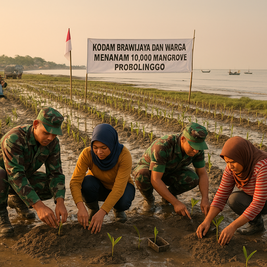Kodam Brawijaya dan Warga Tanam 10.000 Mangrove di Probolinggo