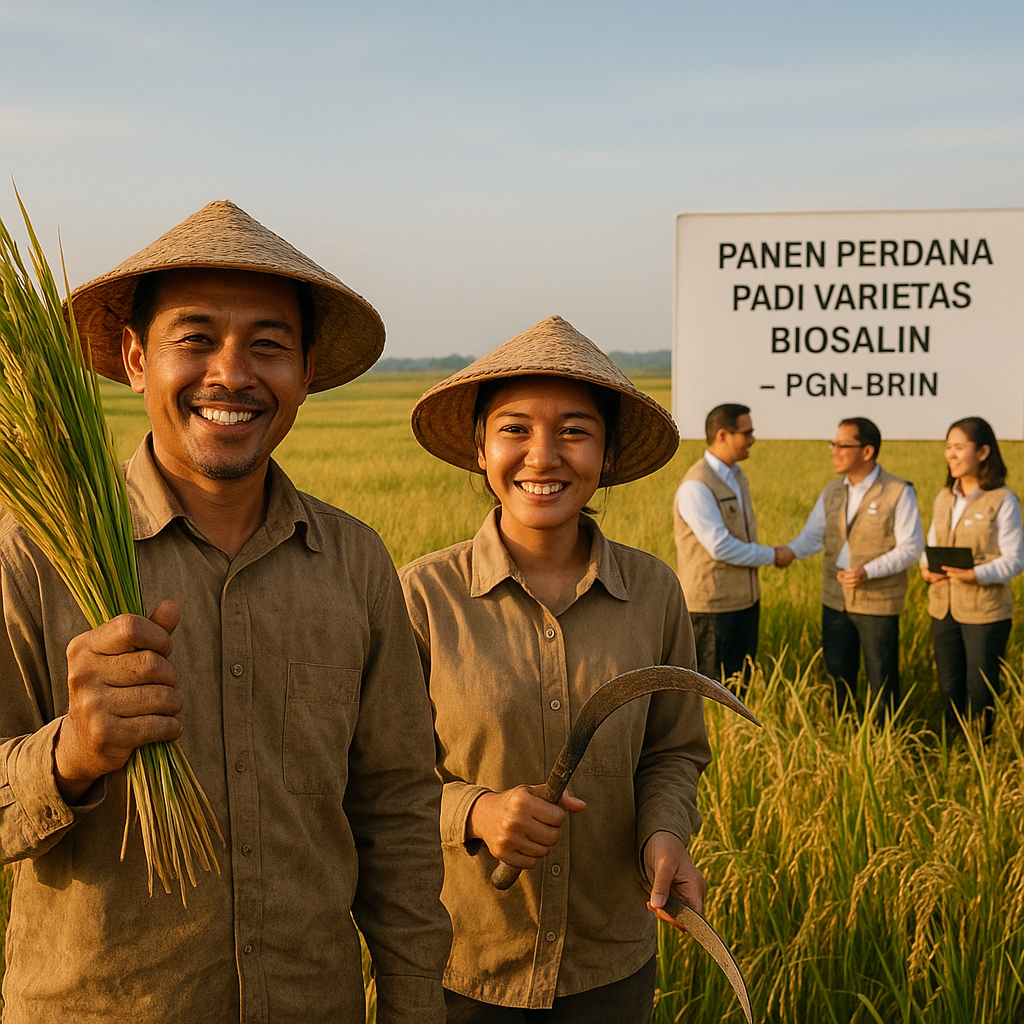 PGN-BRIN Panen Perdana Padi Varietas Biosalin di Lahan Pesisir Semarang