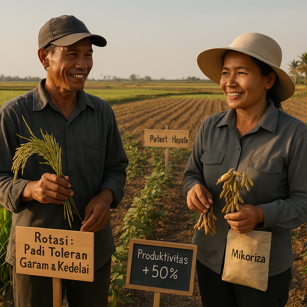 Rotasi Tanam dan Pupuk Hayati Tingkatkan Produksi Padi 50% di Lahan Salin