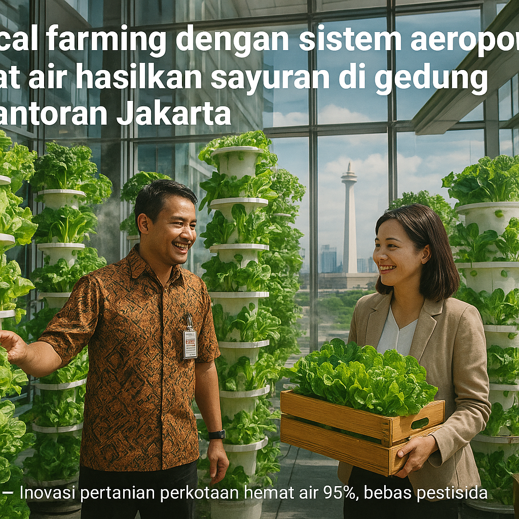 Vertical farming dengan sistem aeroponik hemat air hasilkan sayuran di gedung perkantoran Jakarta