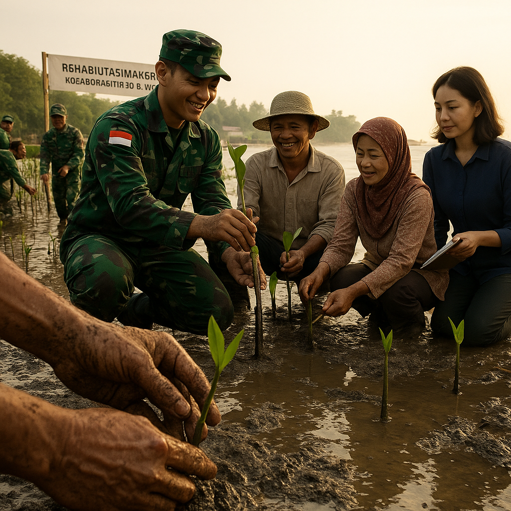 Kolaborasi TNI AD dengan Masyarakat Rehabilitasi Hutan Mangrove di Pesisir Jawa