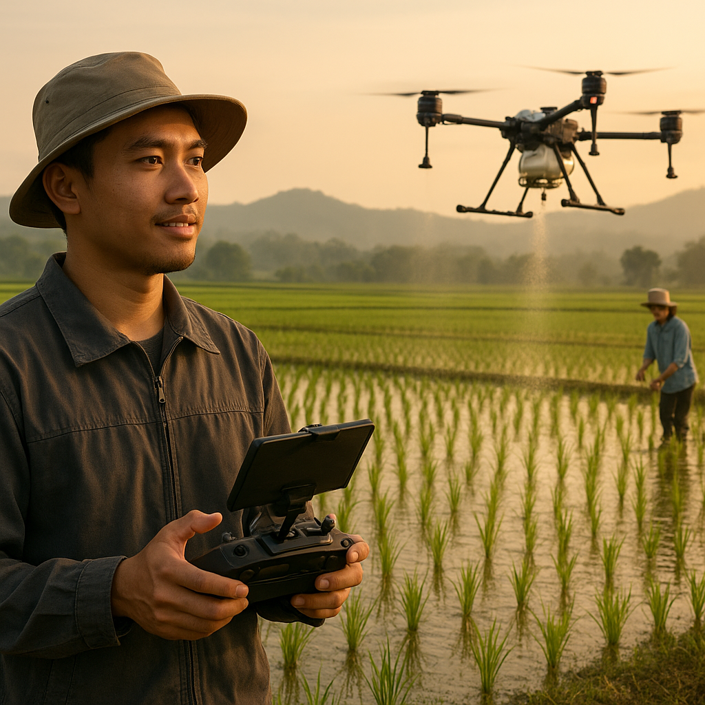 Petani Milenial di Kediri Manfaatkan Drone untuk Penyemaian dan Pemupukan Padi Presisi