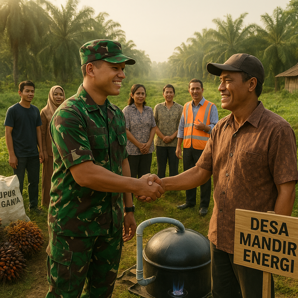 Kolaborasi TNI AD dan Masyarakat Kembangkan Desa Mandiri Energi dari Limbah Sawit di Riau