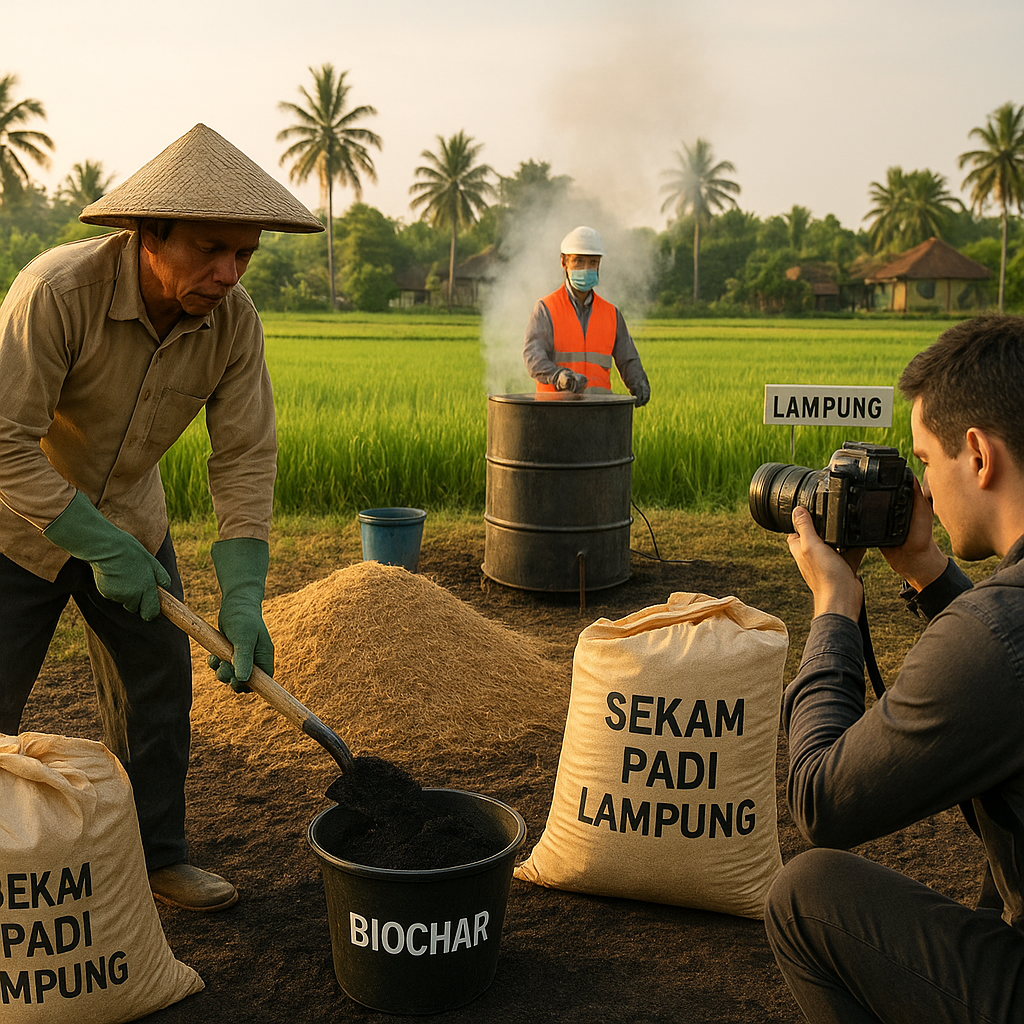 Teknologi Biochar dari Sekam Padi Tingkatkan Kesuburan Tanah dan Serap Karbon di Lampung