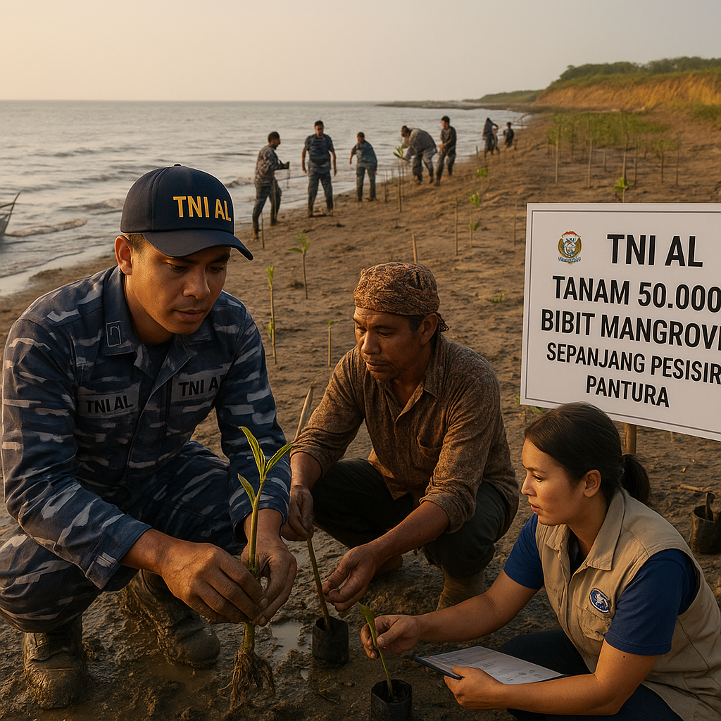 TNI AL Tanam 50.000 Bibit Mangrove Sepanjang Pesisir Pantura Cegah Abrasi