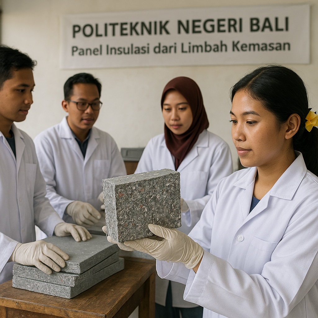 Politeknik Negeri Bali Mengolah Limbah Kemasan Gelas jadi Panel Insulasi Rumah
