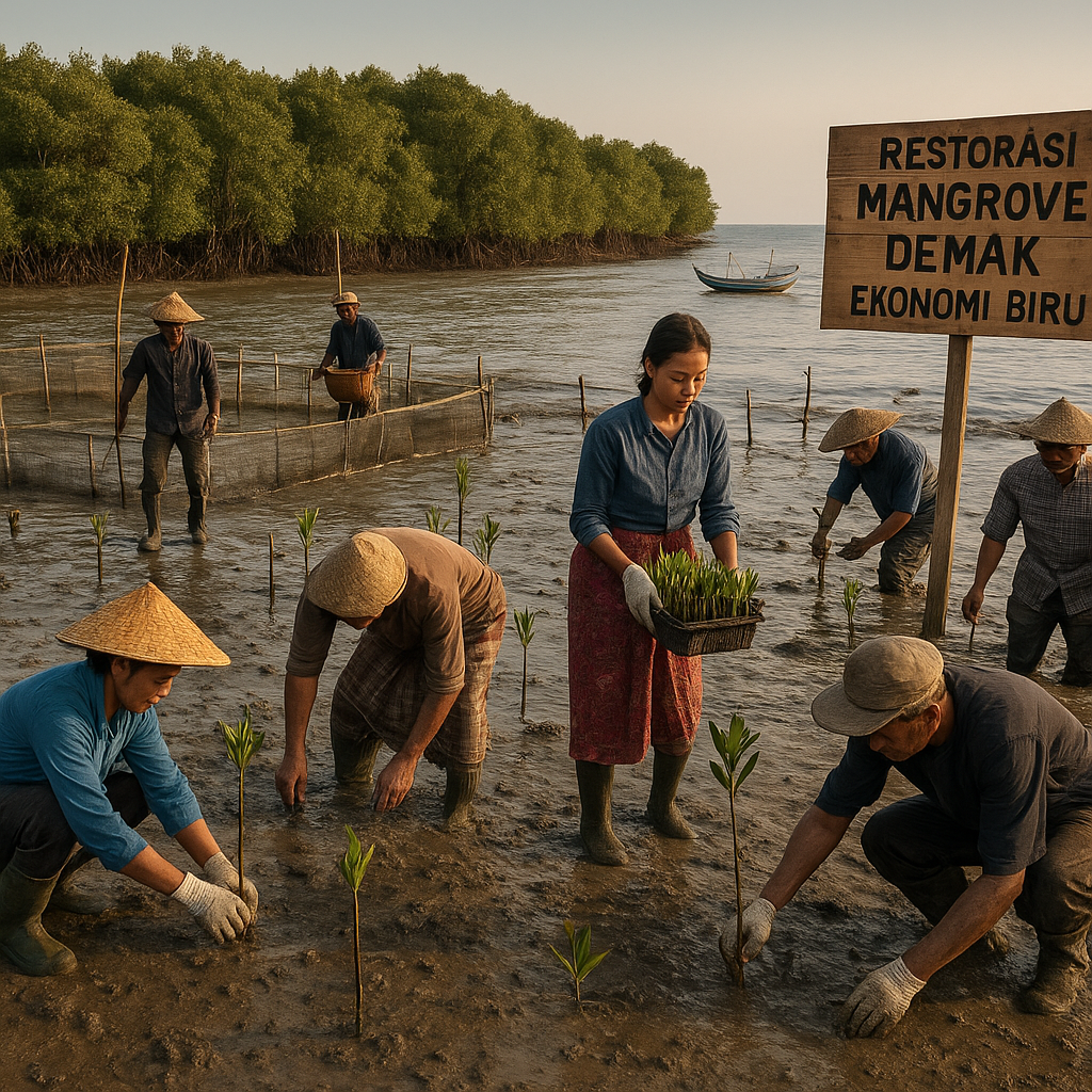 Restorasi Hutan Mangrove Berbasis Ekonomi Biru di Pesisir Demak Kurangi Rob & Tingkatkan Pendapatan